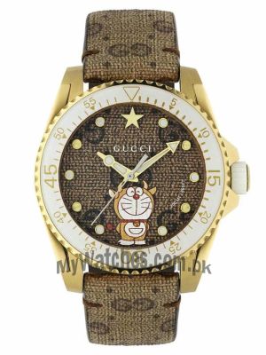 Gucci Dive Doraemon Brown Dial Brown Leather Strap Watch  Price in Pakistan
