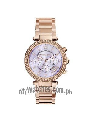 Michael Kors Women's Rose Gold Tone Purple Dial Chrono Watch Price in Pakistan