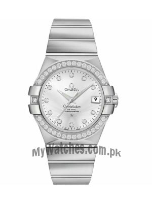 Omega Constellation Mens Chronometer Silver Diamond Watch Price in Pakistan