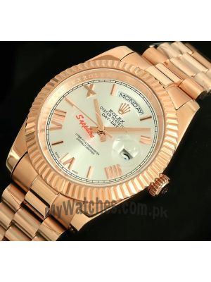 Rolex Day-Date Everose Gold Silver Roman Dial Watch Price in Pakistan