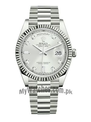 Rolex Day Date Silver Diamond Dial Watch Price in Pakistan