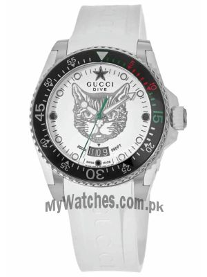 Gucci Dive Tiger White Dial White Rubber Strap Watch  Price in Pakistan