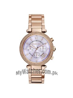 Michael Kors Women's Rose Gold Tone Purple Dial Chrono Watch Price in Pakistan