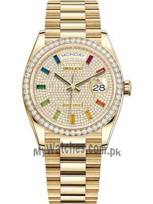 Rolex Day-Date Yellow Gold 128348RBR Pave Rainbow Diamond Dial Watch Price in Pakistan