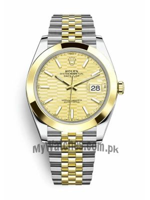 Rolex Datejust 41mm Golden Fluted Motif Dial Smooth Bezel Watch Price in Pakistan